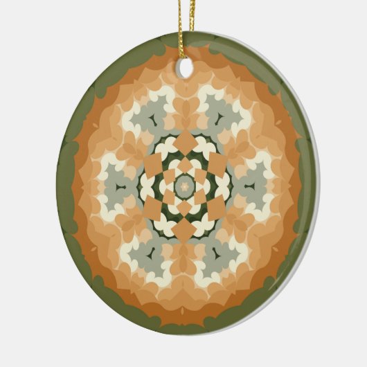 Retro Mandala Sinaasappel groen en wit Keramisch Ornament (Links)
