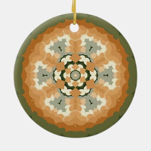 Retro Mandala Sinaasappel groen en wit Keramisch Ornament (Achterkant)