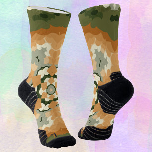 Retro Mandala Sinaasappel groen en wit Sokken