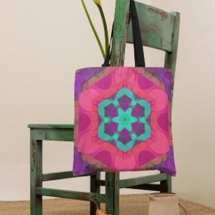 Retro Mandala - ventilatorroze blauw en Paars Draagtas