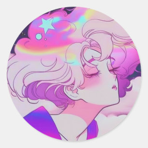 Retro Manga Hair Flip Ronde Sticker