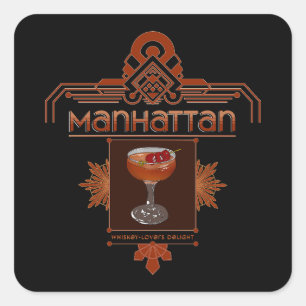 Retro Manhattan Cocktail Illustratie Vierkante Sticker