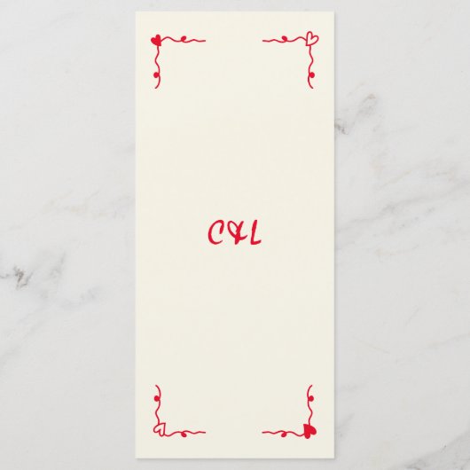 Retro manuscrit Whimsical Red Menu Mariage (Dos)
