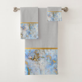 RETRO MARBLE ABSTRACT BLUE GRAY BATHROOM TOWEL SET BAD HANDDOEK