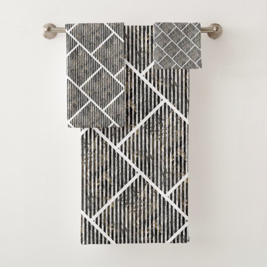 RETRO MARBLE STRIPE GRID 2 BATHROOM TOWEL SET BAD HANDDOEK (Insitu)