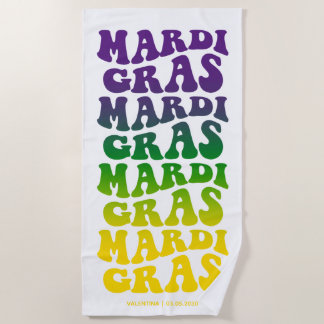 Retro Mardi Gras Ombre Text Strandlaken