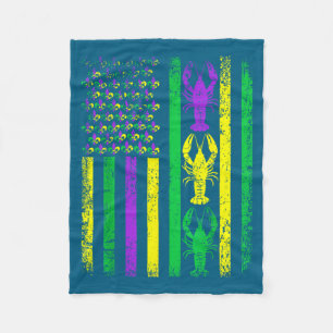 Retro Mardi Gras USA Amerikaanse vlag rivierkreeft Fleece Deken
