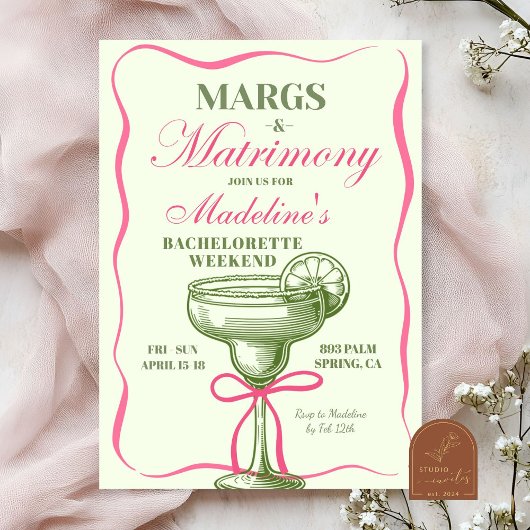 Retro Margaritas en Huwelijk Bachelorette Kaart