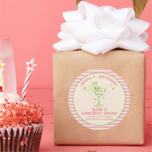 Retro Margs & Huwelijk Bachelorette Favoriet Ronde Sticker (Feest)