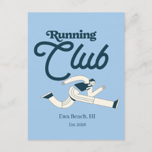 Retro marineblauw hardloopclub gepersonaliseerde g briefkaart