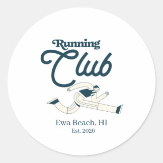 Retro marineblauw hardloopclub gepersonaliseerde g ronde sticker