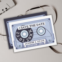 Retro marineblauwe cassetteband Save The Date