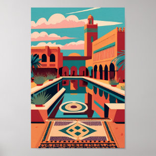 Retro Marrakech Marokko Flat Vector Art Poster