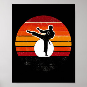 Retro Martial Arts Sunset Silhouette Kick - Karate Poster