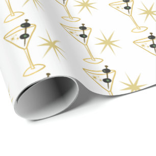 Retro Martini Cocktail Glass Festive Olive Stars Cadeaupapier
