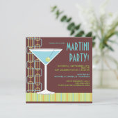 Retro Martini Cocktail Party Invitation Kaart (Staand voorkant)