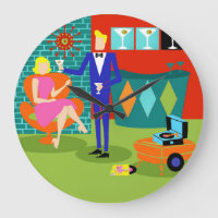 Rétro Martini Couple Arrondi Acrylique Mur Horloge