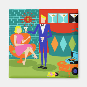 Retro Martini Couple Magnet Magneet
