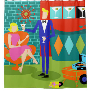 Retro Martini Couple Shower Curtain Douchegordijn