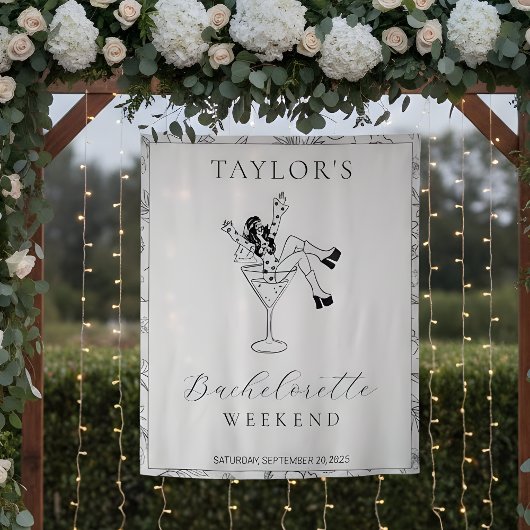 Retro Martini Girl Bachelorette Weekend Backdrop Wandkleed