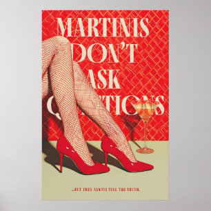 Retro Martini Kunstprint Glam Rode Hoge Hakken Poster