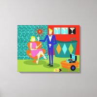 Retro Martini Paar Uitgerekt Canvas Print
