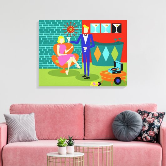 Retro Martini Paar Uitgerekt Canvas Print (Insitu (Woonkamer))