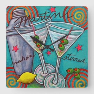 Retro Martini Square Wall Clock, Lisa Lorenz Vierkante Klok