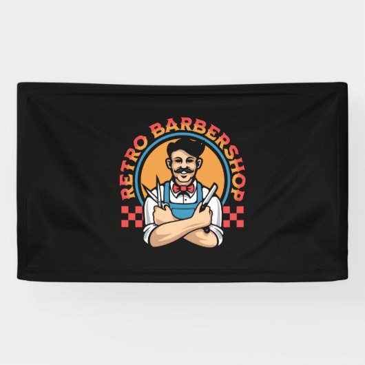Retro Mascot Barbershop Spandoek (Horizontaal)