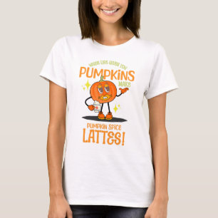 Retro Mascotte Pumpkin Spice Latte Grappige Herfst T-shirt