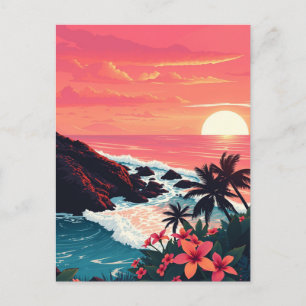 Retro Maui Hawaï Zonsondergang Reizen Briefkaart