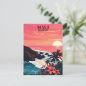 Retro Maui Hawaii Sunset Travel Briefkaart (Staand voorkant)