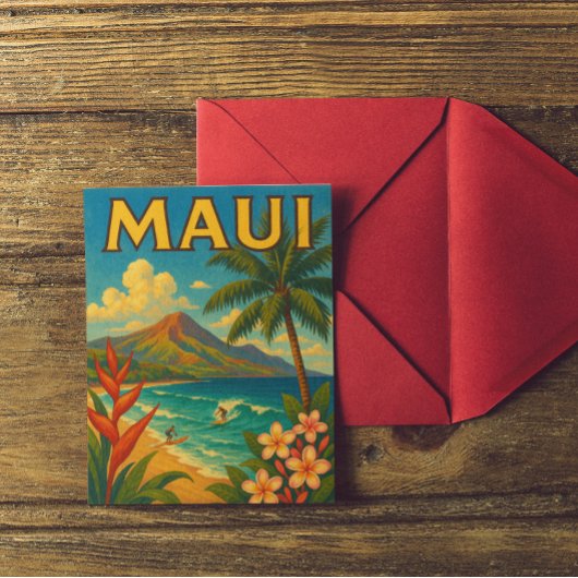 Retro Maui Hawaii Surfer Paradise Reizen Briefkaart