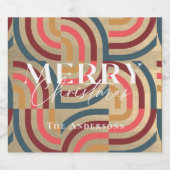 Retro Maximalist Geometrisch Goud Kerstmis Sparkling Wijnetiket (Enkel label)