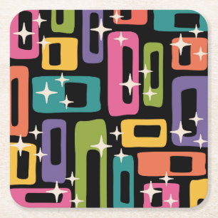 Retro MCM Abstract atoomouderingspatroon Vierkante Kartonnen Onderzetter