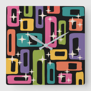 Retro MCM Abstract atoomouderingspatroon Vierkante Klok