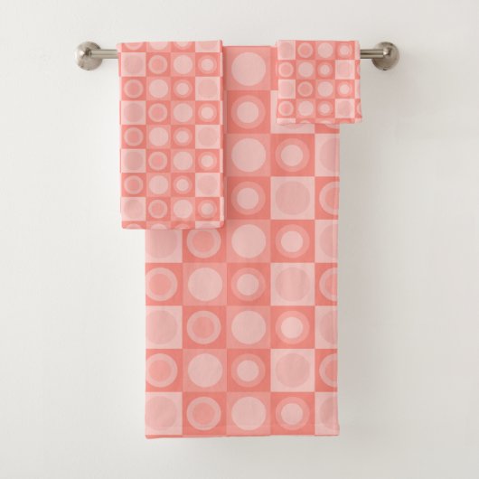 Retro MCM geometrisch patroon zalmroze Bad Handdoek (Insitu)