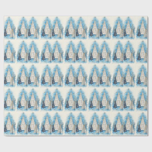 Retro MCM Kerstbomen Cadeaupapier (Vlak)