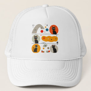 Retro MCM Zwarte Kat: Kosmische Abstracte Grafisch Trucker Pet