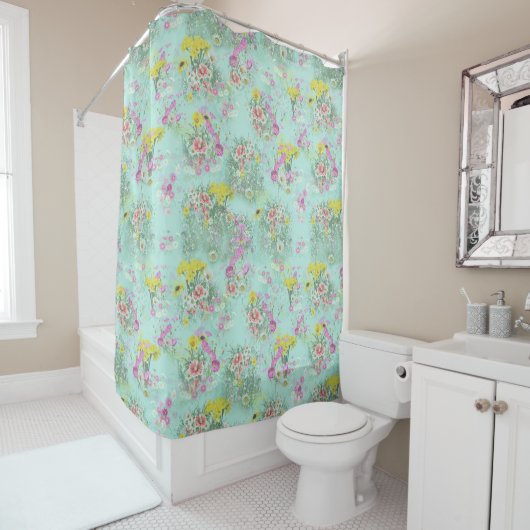 Retro Meadow Classic Fleurs Douche Rideau (En situation)
