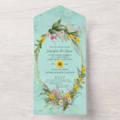 Retro Meadow Classic Flowers All In One Uitnodiging (Binnen)