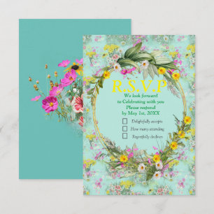 Retro Meadow Field Flowers RSVP Kaartje