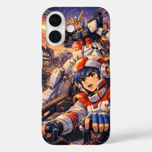 Retro Mecha Piloot Stadsgevecht iPhone 16 Hoesje