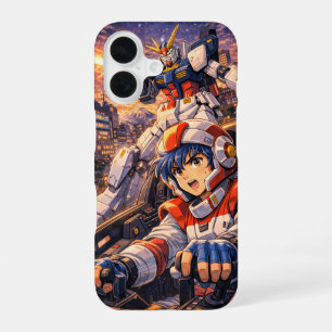 Retro Mecha Piloot Stadsgevecht iPhone 16 Hoesje