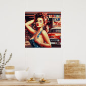 Retro Mechanisch Meisje Poster (Keuken)