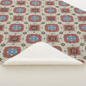 Retro Mediterranean Tile Pattern in Red, Beige Sherpa Deken (3/4)