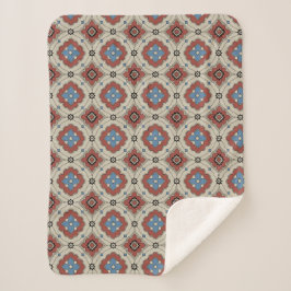 Retro Mediterranean Tile Pattern in Red, Beige Sherpa Deken