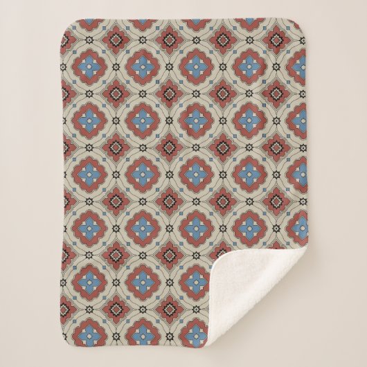 Retro Mediterranean Tile Pattern in Red, Beige Sherpa Deken (Voorkant)
