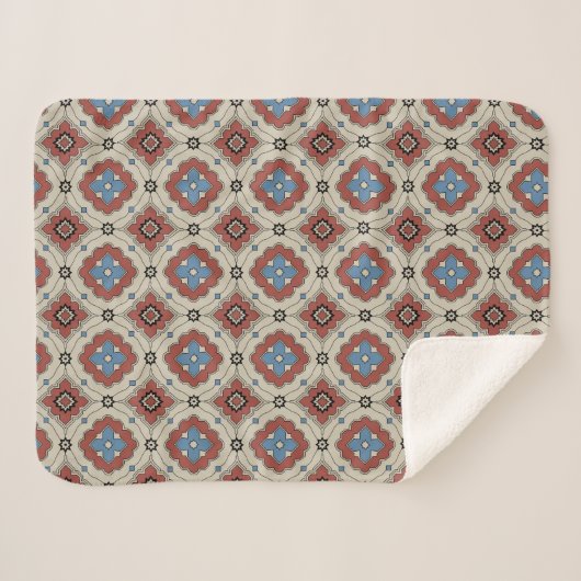 Retro Mediterranean Tile Pattern in Red, Beige Sherpa Deken (Voorkant (horizontaal))