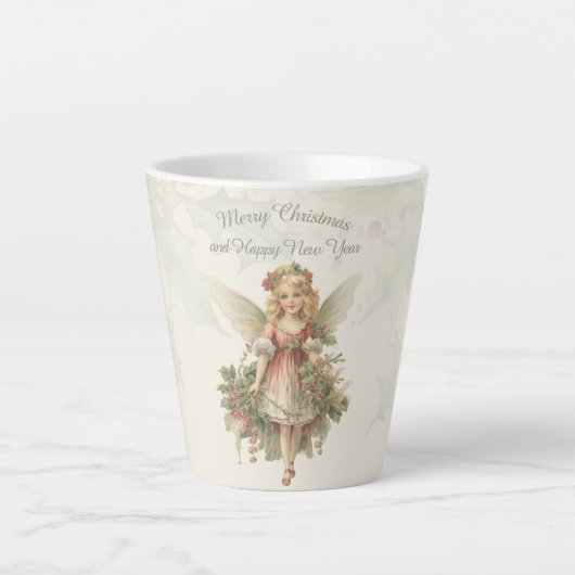 Retro  Meisje Angel Christmas Holly Latte Mok (Voorkant)